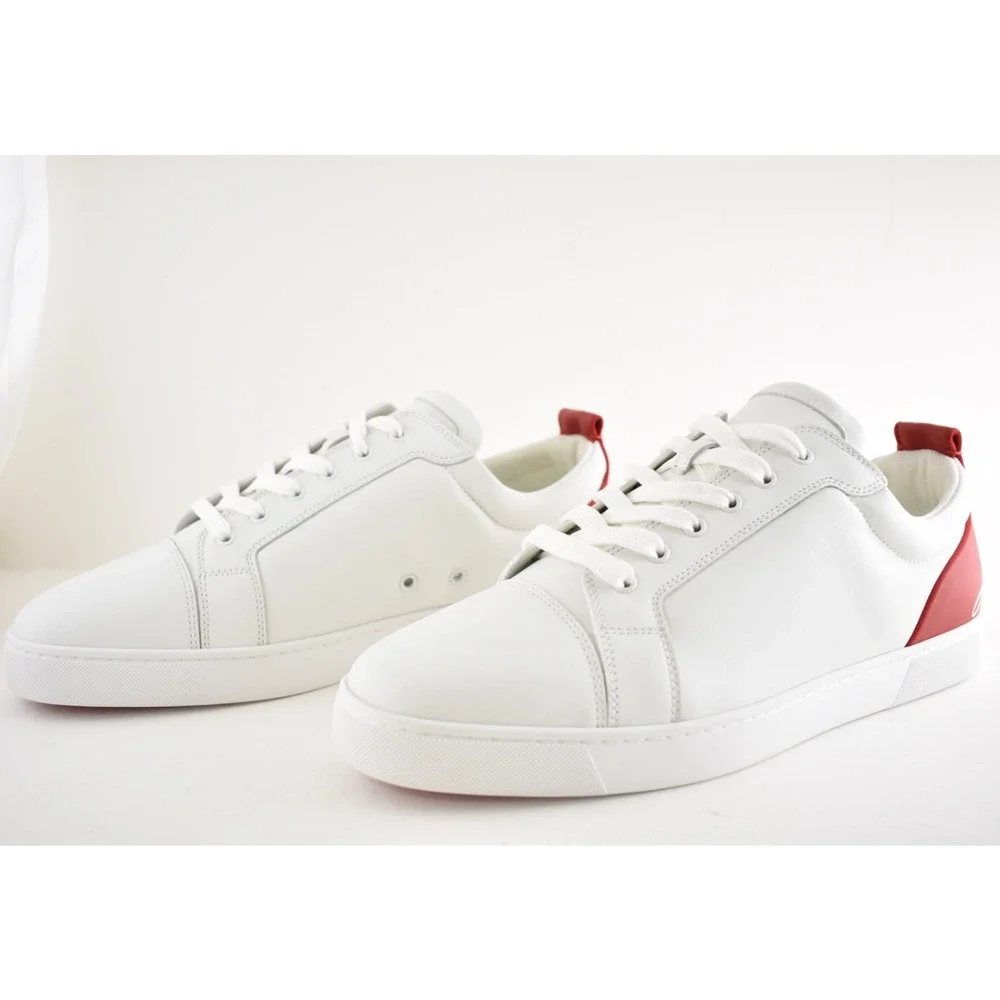 Christian Louboutin Mens Fun Louis Junior Flat White Red Low Top Sneaker 48 15